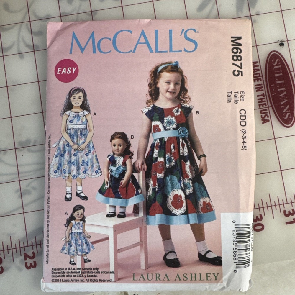 McCall's 6875 Laura Ashley Girls and Doll Dresses Sewing Pattern 2-3-4-5 Uncut